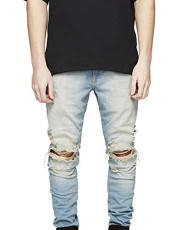 Men's Slim Fit Black Stretch Destroyed Ripped Skinny Denim Jeans