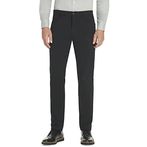 Men's Slim FIT Flex 4-Way Stretch TECH Pant Business Casual, Black, 34W x 32L