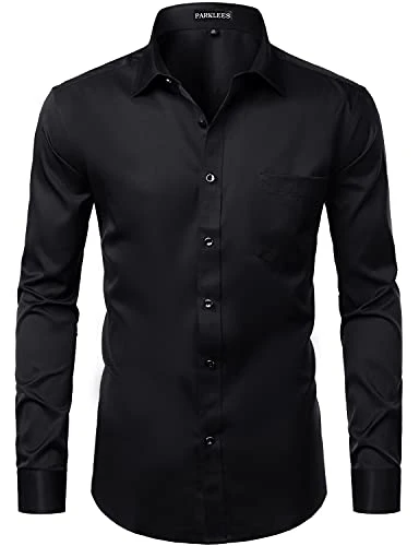 Men's Slim Fit Formal Long Sleeve Casual Business Party Dress Shirts with Chest Pocket Black L