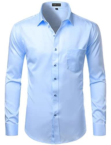 Men's Slim Fit Formal Long Sleeve Casual Business Party Dress Shirts with Chest Pocket Blue M