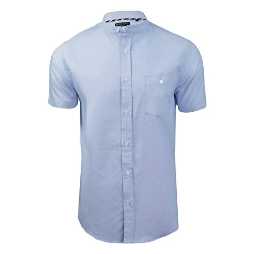 Mens Slim Fit Grandad Collar Short Sleeved Cotton Shirt Collection