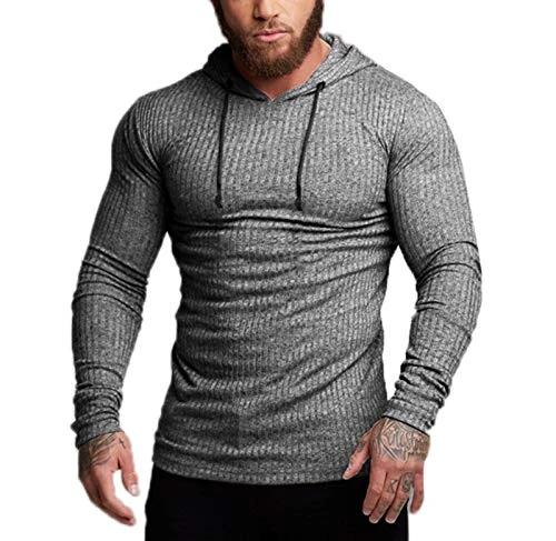 Men's Slim Fit Hooded Top T-Shirt Men's Slim Fit Sports Top Hooded T-Shirt Sweater