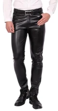 Men's Slim Fit Leather Trousers Stretch Elastic Faux PU Pencil Pants Wet Look Straight Leg Trousers for Motocycle Biker Dance Bar Nightclub Stage Show Cosplay Mid Waist Summer Spring Black 36