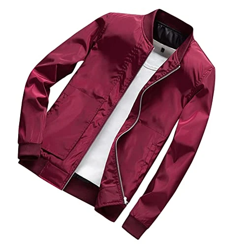 Men's Slim Fit Lightweight Sportswear Flight Bomber Jacket Softshell Casual Coat Thin Baseball Jackets Red XL
