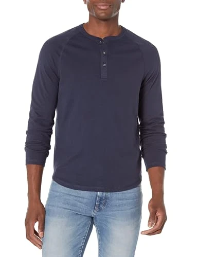 Men's Slim-Fit Long-Sleeve Henley Shirt, Navy, M