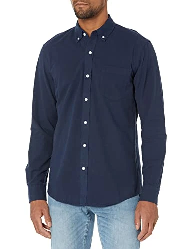 Men's Slim-Fit Long-Sleeve Pocket Oxford Shirt, Navy, M