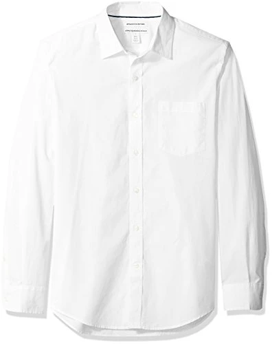 Men's Slim-Fit Long-Sleeve Poplin Shirt, White, S