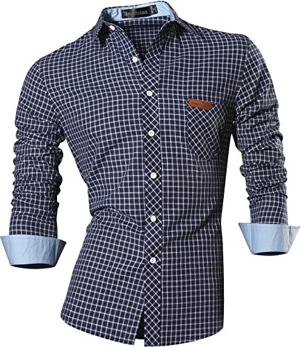 Men's Slim Fit Long Sleeves Casual Button Down Dress Shirts 8397, 8615_navy, S