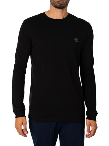 Men's Slim Fit Longsleeved Embroidered Logo T-Shirt, Black, S