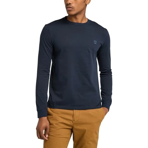 Men's Slim Fit Longsleeved Embroidered Logo T-Shirt, Blue, M