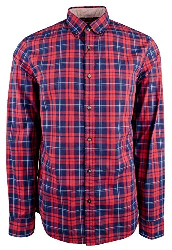 Men's Slim Fit Plaid Cotton Long Sleeve Shirt