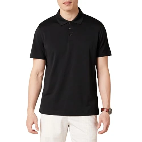 Men's Slim-Fit Quick-Dry Golf Polo Shirt, Black, L