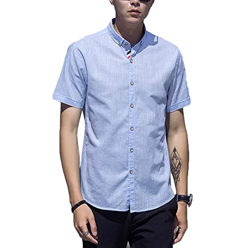 Mens Slim Fit Short Sleeve Casual Button Down Shirts Light Blue 2XL