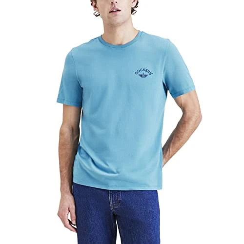 Mens Slim Fit Short Sleeve Graphic Tee Shirt, (New) Navagio Bay Blue - Anchor Logo, XXL