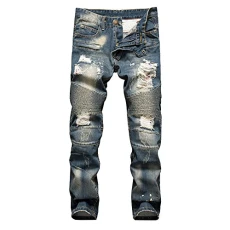 Men's Slim Fit Straight Leg Ripped Distressed Jeans Denim Pants Trousers 32