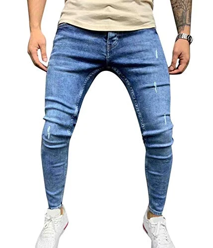 Men's Slim Grindstone Jeans Ripped Stretch Denim Distressed wear Motorcycle Jeans