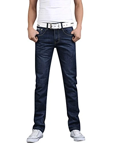 Mens Slim Regular Fit Straight Leg Basic Denim Jeans Trousers DarkBlue 30