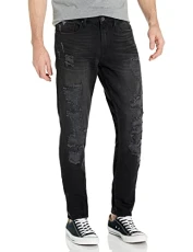 Men's Slim Tapered Jeans, Lash Out Black with Destroy, 30W x 32L