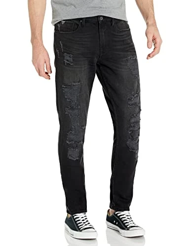Men's Slim Tapered Jeans, Lash Out Black with Destroy, 30W x 32L