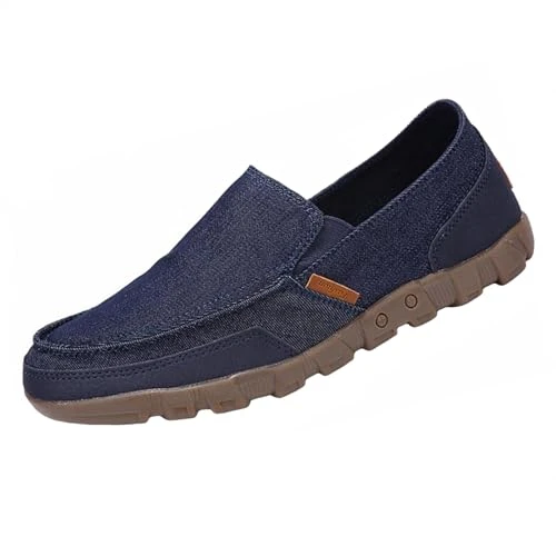 Men's Slip-On Loafers Flat Plimsolls Driving Walking Espadrille Canvas Deck Boat Shoes Blue Size 8