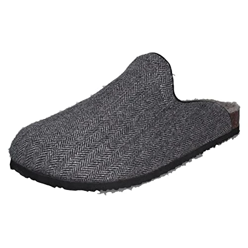 Mens Slip On Mule Slippers Fireside Snug - Grey Textile - UK Size 11G - EU Size 45 - US Size 12M