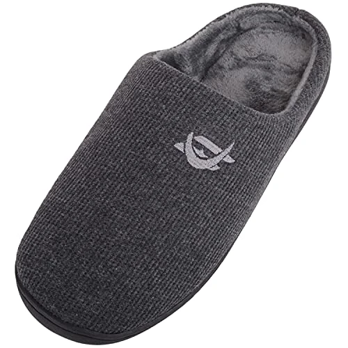 Mens Slip On Open Back Fleece Lined Winter Mule Slippers - Grey - Medium (UK 8-9)