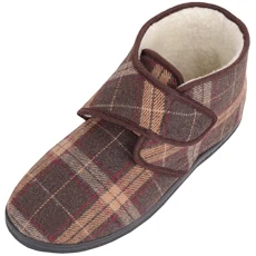 Mens Slip On Tartan Checked Super Warm Bootie Slippers with Ripper Fastening - Brown - UK 11 / EU 45 Mens Slip On Tartan Checked Super Warm Bootie Slippers with Ripper Fastening - Brown - UK 11 / EU 45