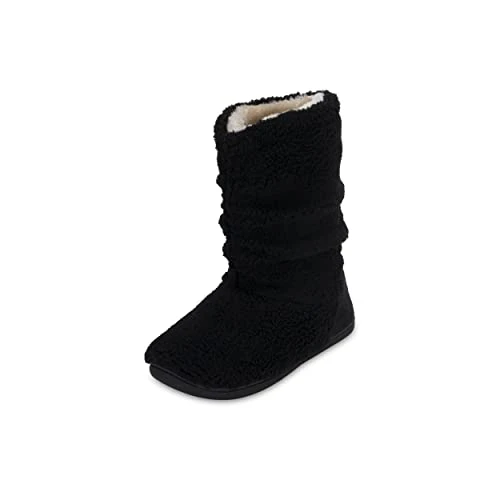 Mens Slipper Sherpa Boots Memory Foam Indoor Bootie Slipper with Anti-Slip Rubber Sole Soft, Warm and Fluffy House Slipper Ankle Boot Slippers - Black - AYC0960/UK12