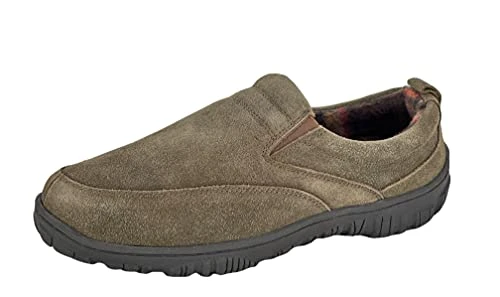 Mens Slipper with Suede Leather Upper SAB30194A - Closed Back with Double Gore and Removable Insole 