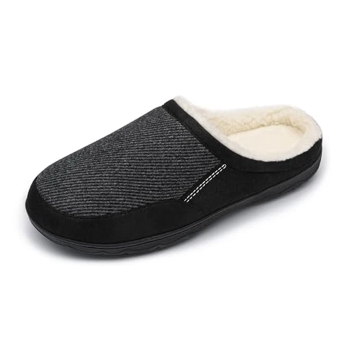 Men's Slippers Cozy Memory Foam Slippers with Fuzzy Wool-Like Lining Slip-on Washable Indoor Outdoor