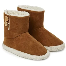 Mens Slippers, Faux Fur Bootie Slippers Men, Mens Slipper Ankle Boots with Rubber Sole, Classic Memory Foam Plush House Slippers, Indoor Outdoor Shoes, Gifts for Men (9 UK, Brown)