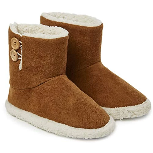 Mens Slippers, Faux Fur Bootie Slippers Men, Mens Slipper Ankle Boots with Rubber Sole, Classic Memory Foam Plush House Slippers, Indoor Outdoor Shoes, Gifts for Men (9 UK, Brown)