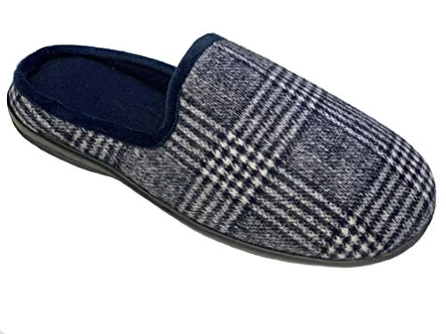 Mens Slippers Mule Open Back, Comfy Memory Foam Men Woolen Fabric Slippers with Rubber Sole, Indoor