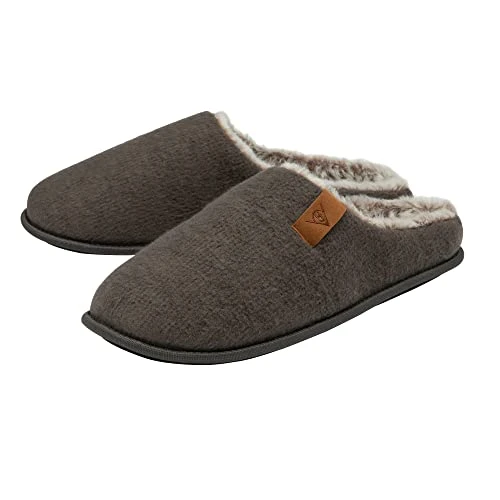 Mens Slippers Slip On Mule Comfy House Shoes Faux Fur Lined Felt Upper Memory Foam Sizes 7-12 (Grey,