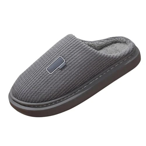 Men's Slippers Winter Autumn Soft House Shoes Causal Slides Cotton Comfortable Shoes Memory Foam Couple Slippers Men Shoes, grey, 9 UK