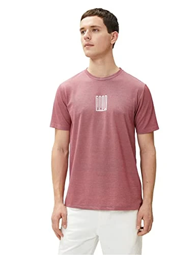 Men's Slogan Printed T-Shirt Crew Neck Slim Fit Short Sleeve, BORDEUX (461), M