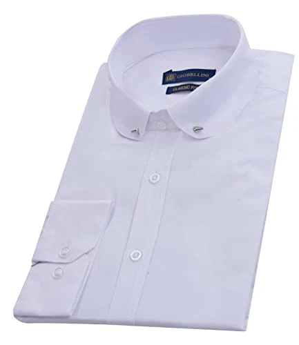 Men's Smart Casual Club Collar White Dress Shirt 1920s Peaky with Bar Poplin Pin 3XL