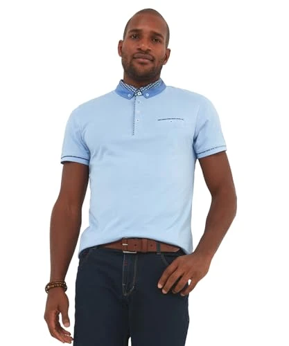 Men's Smart Chambray Collar Short Sleeve Polo Shirt, Pale Blue, M