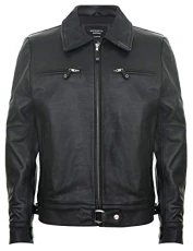 Men's Smart Classic Collar Black 100% Leather Harrington Stylish Biker Fashion Jacket L