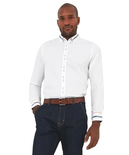 Men's Smart Peekaboo Pattern Button Down Collar Long Sleeve Shirt, White, L