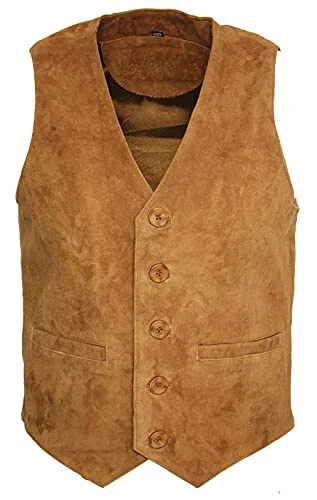 Men's Smart Real Suede Leather Tan Gilet Waistcoat Biker Fashion Vest M