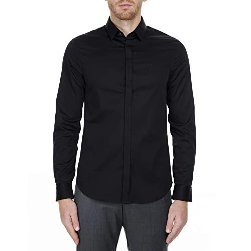 Men's Smart Stretch Satin Casual Shirt, Black, L UK