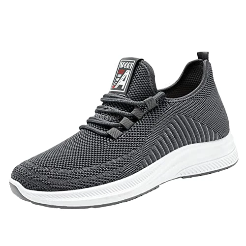 Men's Sneakers Hard Sole Sneakers for Men Autumn and Winter Comfortable Lightweight Breathable Solid Color Slip On Black Sneakers Man Dress, grey, 9 UK