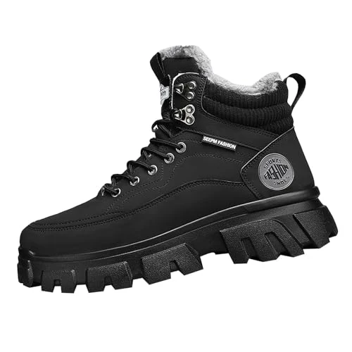 Mens Snow Boots Water Resistant Fur Lined Low Profile Ankle Boots Autumn Winter Thermal Slip on Hiking Non Slip Fashion Shoes Hiking Boots Men Comfortable Lightweight Zip Walking Booties