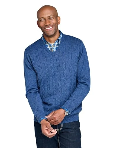 Men's | Soft Cashmere-Like V Neck Cable Knit Jumper | Luxury and Comfort Combined | Navy