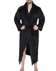 Mens Soft & Cosy Warm Hooded Dressing Gown Bathrobe Towelling Bath Robe Housecoat Nightwear Lounge Wears Black 3XL