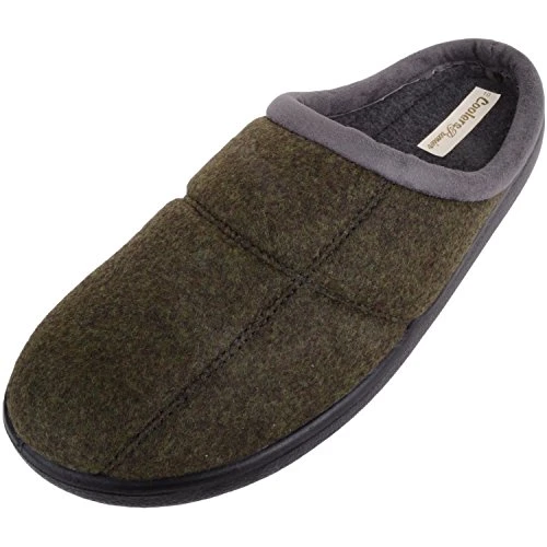 Mens Soft Felt Slip On EE Wide Fitting Mules/Slippers/Shoes - Olive - UK 9