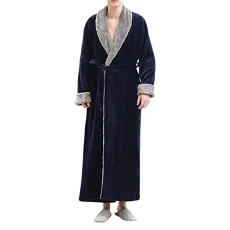 Mens Soft Fleece Dressing Gown Bathrobe Winter Warm Long Robes Fluffy Nightwear Loungewear Housecoat #1618 Navy M