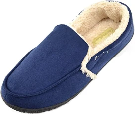 Mens Soft Fleece Slippers/Indoor Shoes with Warm Faux Fur Inners - Navy - 7 UK Mens Soft Fleece Slippers/Indoor Shoes with Warm Faux Fur Inners - Navy - 7 UK