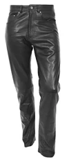 Mens Soft Leather Trousers Straight Leg Regular Fit Black 34